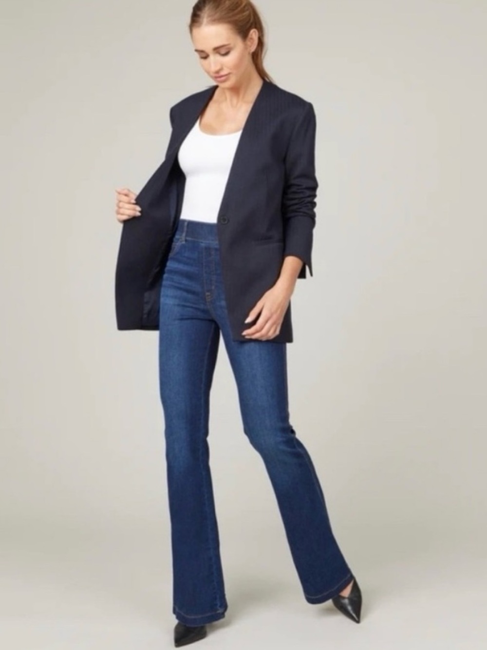 Spanx The Perfect Collarless Blazer Suit Jacket Navy Blue Women's Size M NEW